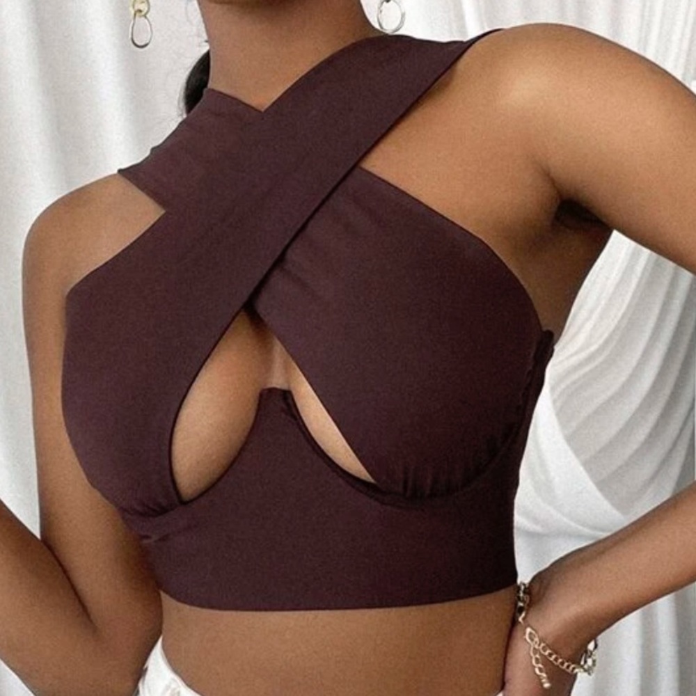 Cut out halter brown top